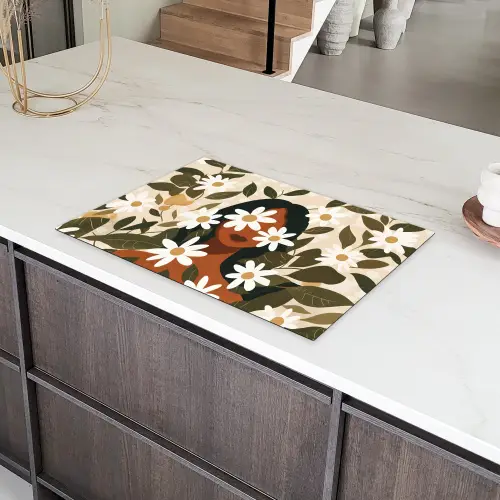 Illustratie - Vrouw - Madeliefjes - Wit Inductie beschermer vinyl 3mm klein -sfeer8