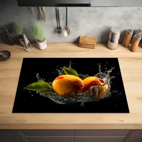Mango - Fruit - Water - Zwart - Bladeren Inductie beschermer vinyl 3mm klein -sfeer5