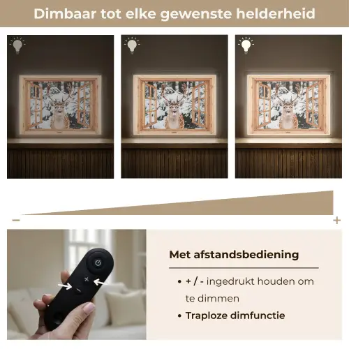 Doorkijk - Hert - Sneeuw - Winter - Bos - Dieren Light Box met batterij (Wandlamp) middel -USP_dimbaarNL