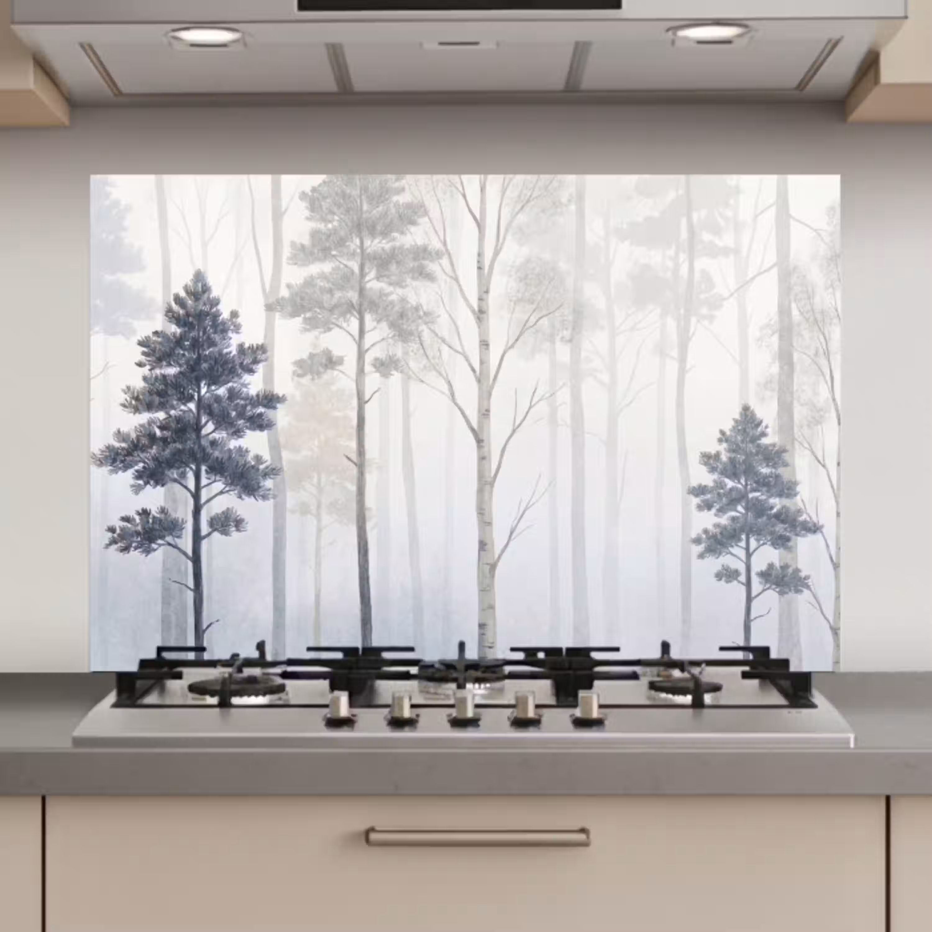 Bos - Bomen - Mist - Natuur - Illustratie - Grijs keuken achterwand spatscherm klein -3d_website