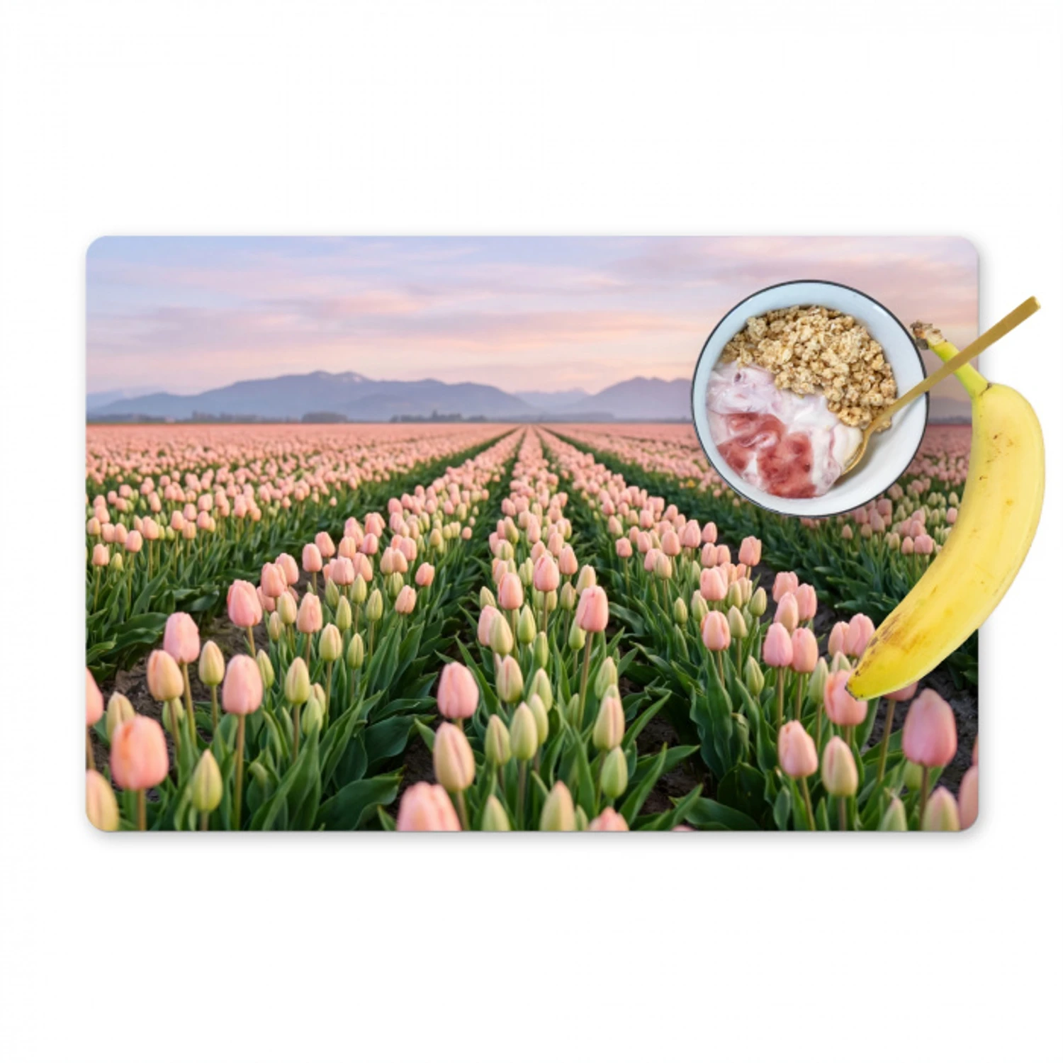 Tulpen - Landschap - Roze Placemat vinyl groot -zzzproduct_Kitchenyeah-website