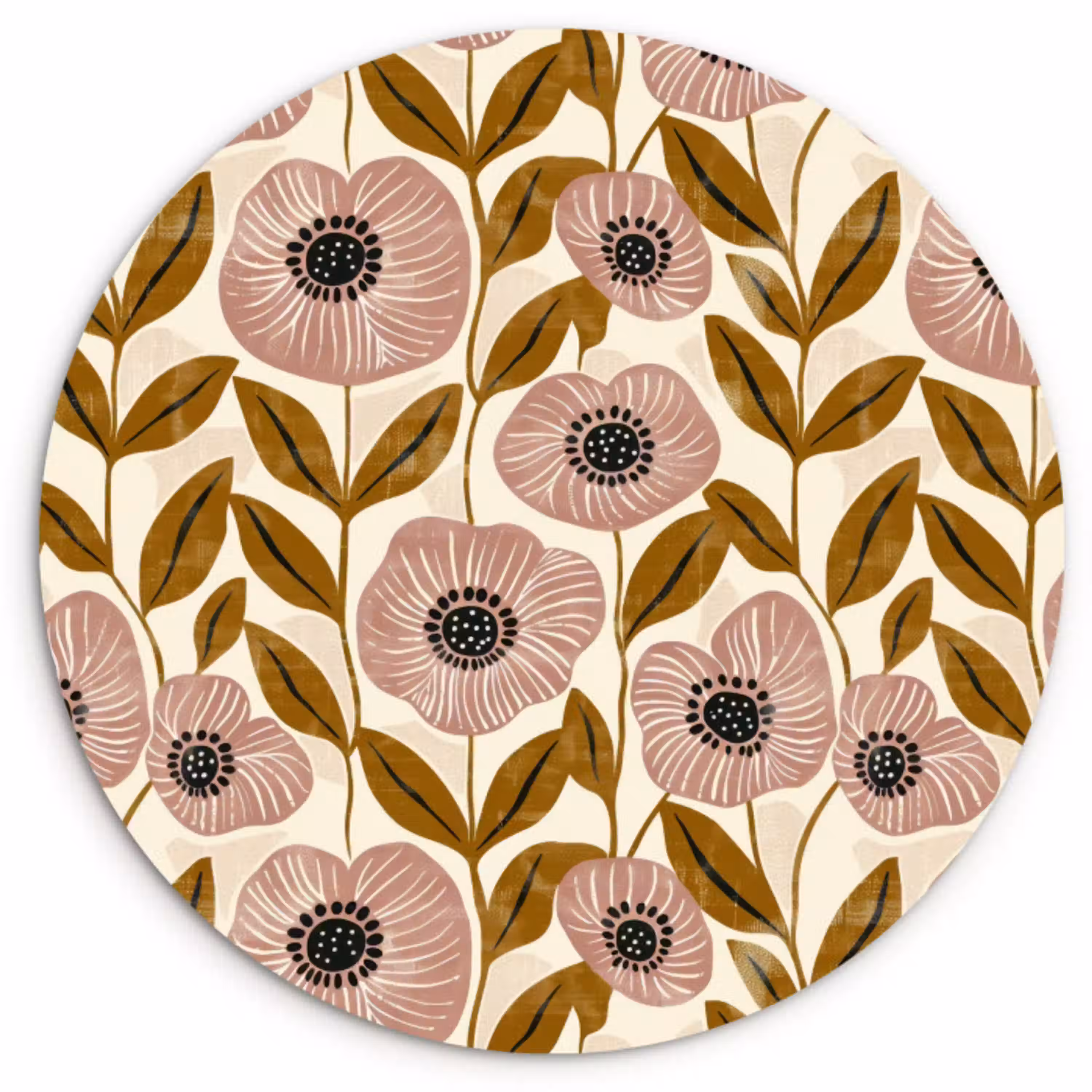 Dustyroze - Bloemen - Grafisch - Patroon Wandcirkel kunststof plaat 5mm dik klein 188 -3d