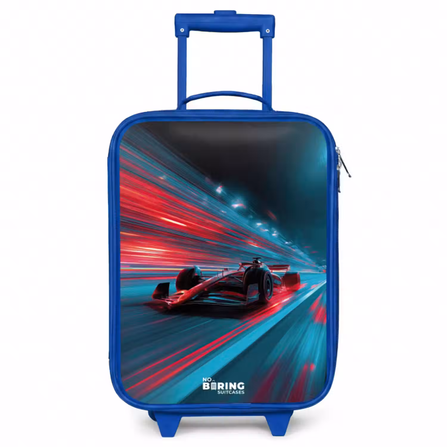Kinderkoffer - Blauw - Raceauto - Baan - Neon - Verlichting