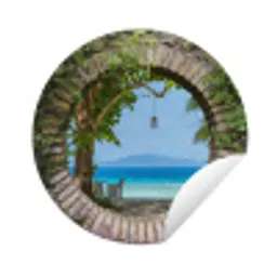 Strand - Doorkijk - Tropisch -  Strandstoel Wandcirkel tuinposter met ringen klein -3d