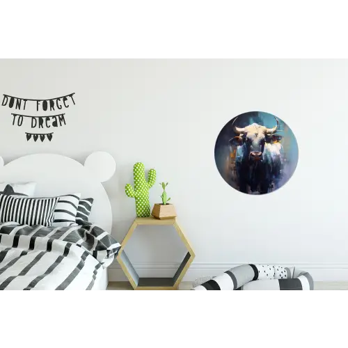 Stier - Zwart - Abstract - Horens Wandcirkel aluminium klein -kinderkamer