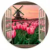 Doorkijk - Tulpen - Bloemen - Molen - Raam Wandcirkel plexiglas klein -3d