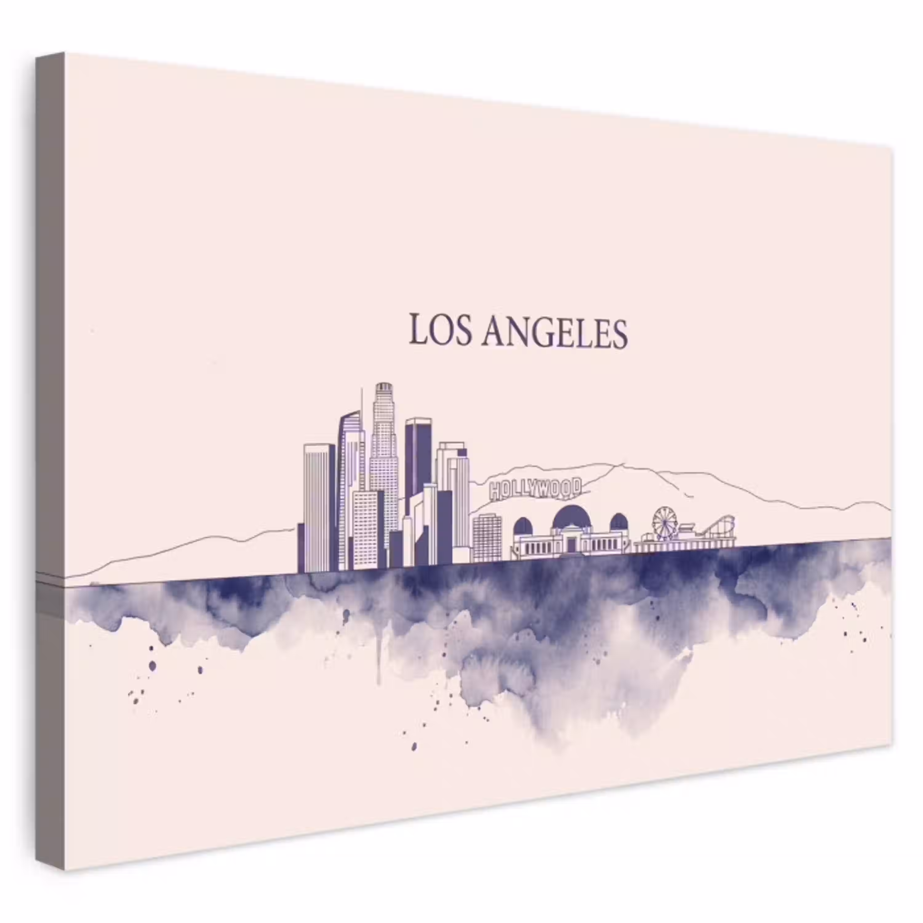 Los Angeles - Skyline - Architectuur - Aquarel - Blauw Tuinposter op houten frame 2 cm dik klein -3d