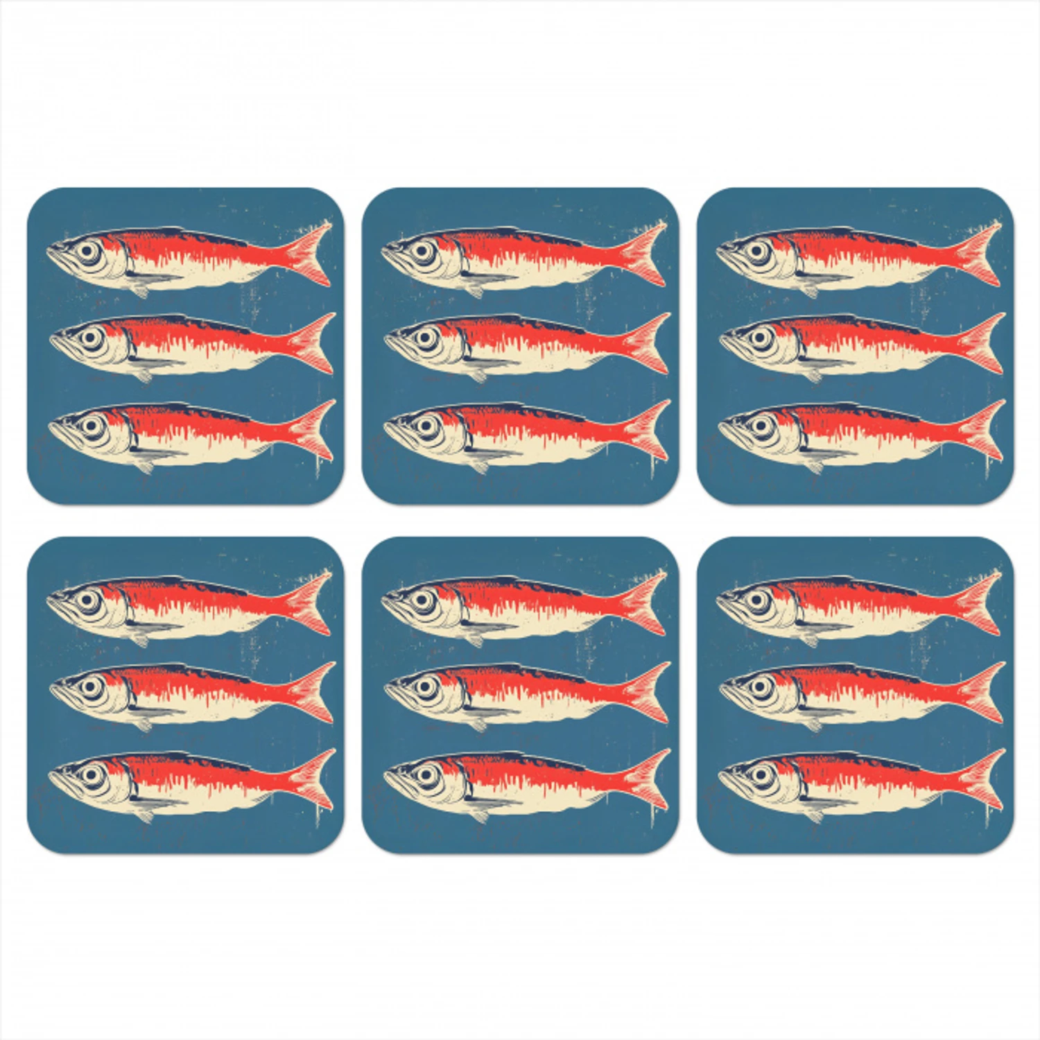 Vissen - Rood - Blauw onderzetter kurk middel -3d