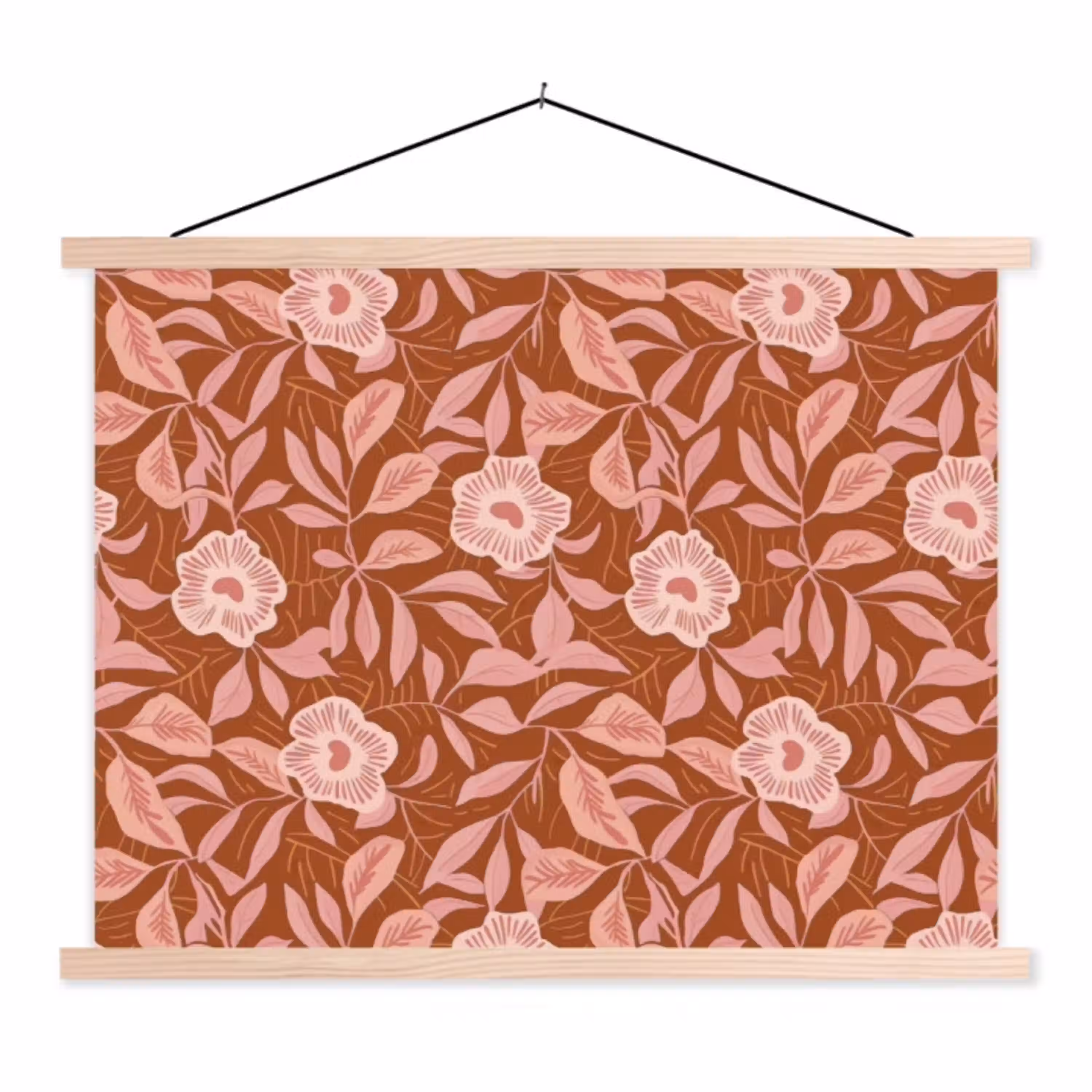 Patroon - Bladeren - Terracotta textielposter latten blank klein 122 -3d