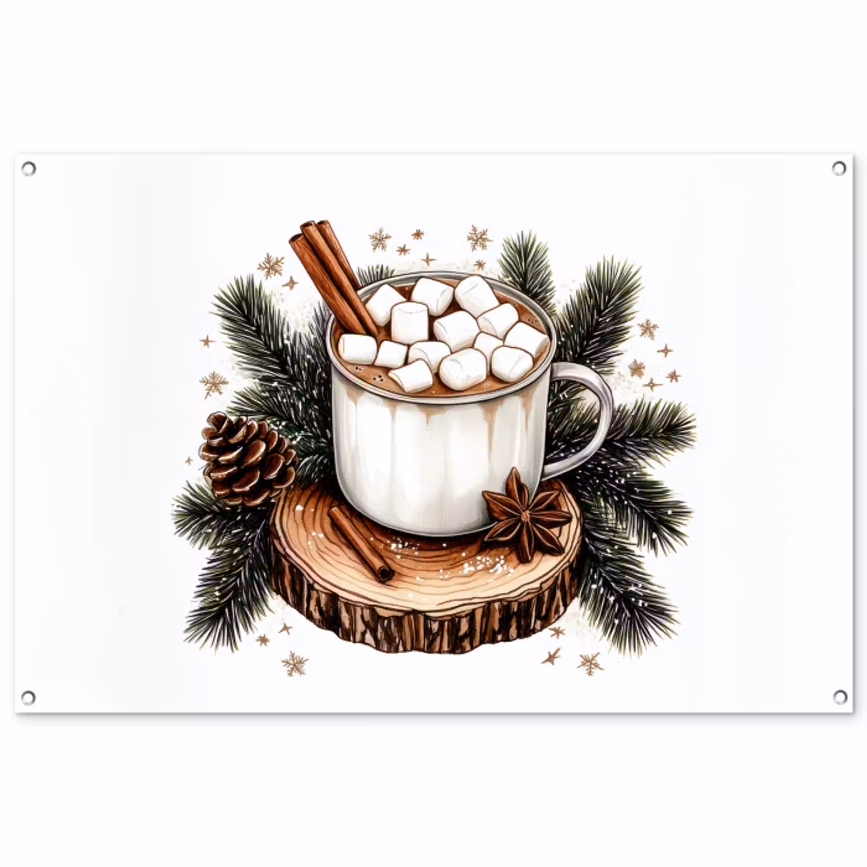 Winter - Hout - Chocolademelk - Drink - Kerst tuinposter los doek groot -3d