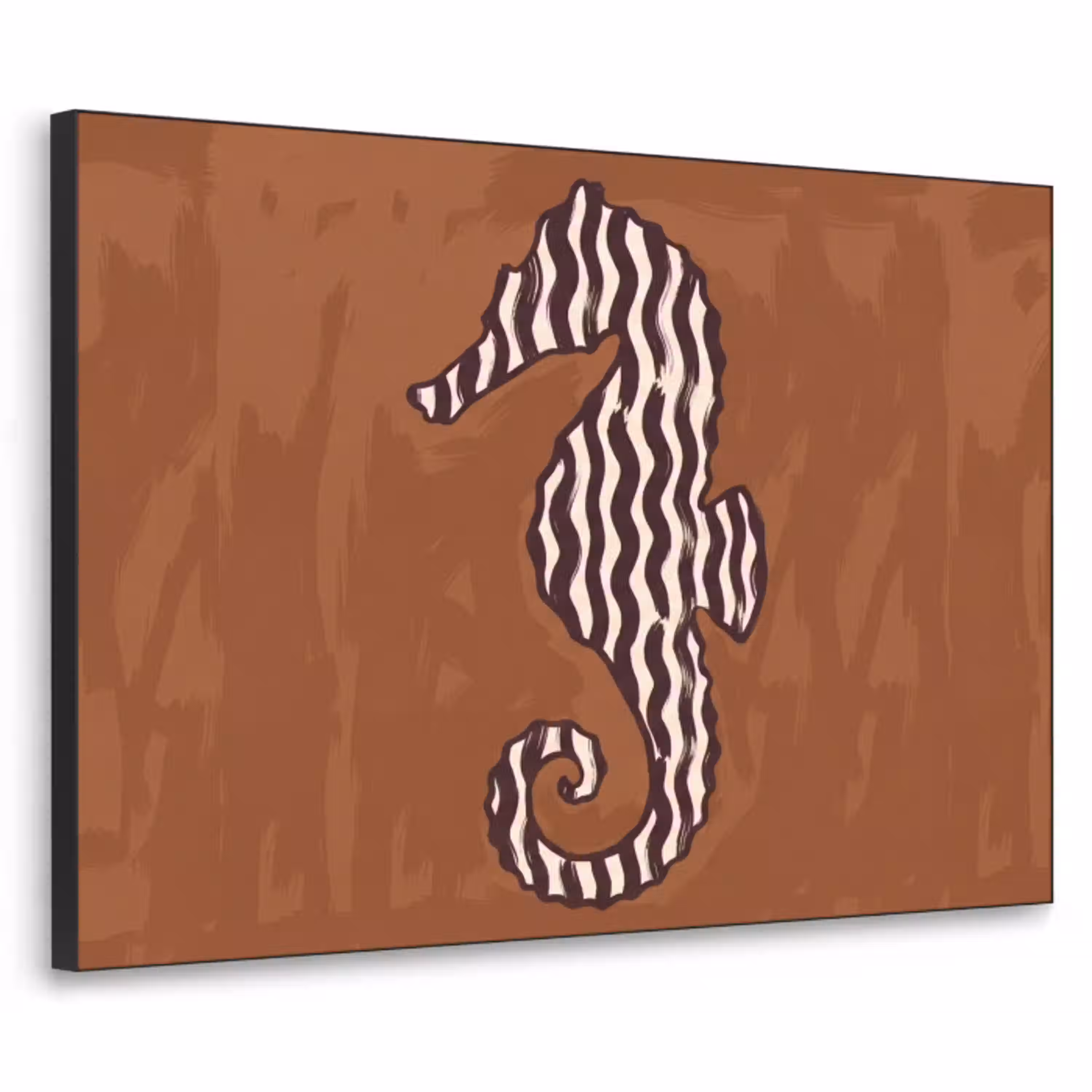 Dieren - Zeepaardje - Abstract - Bruin - Strepen Textielframe zwart klein -3d