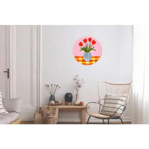 Tulpen - Roze - Vaas Wandcirkel aluminium klein -woonkamer