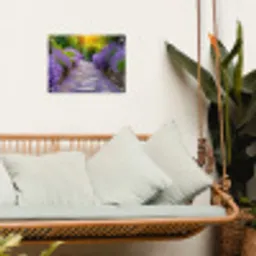 Lavendelpad bij zonsondergang tuinposter los doek klein -sfeer7