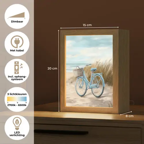 Strand - Zee - Fiets - Vintage - Bloemen Light Box met kabel (Tafellamp) klein -USP_NL