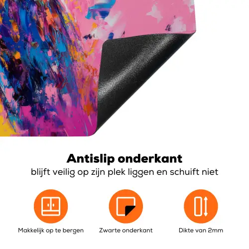 Uil - Roze - Blauw - Verf - Abstract Inductie beschermer vinyl 3mm klein -zzzzzzz-td-onderkant