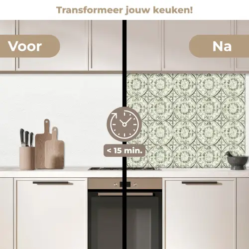 Krulornament - Tegel - Groen keuken achterwand 2 middel 871 -voor-na2_NL