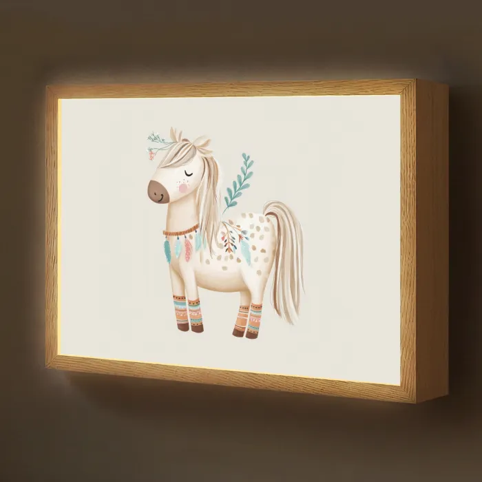 Bohemian - Paard - Beige Light Box met batterij (Wandlamp kind) middel -z3d_website
