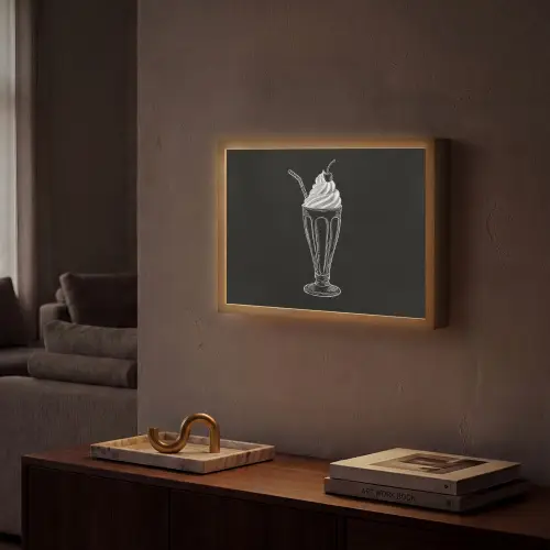 Ijscoupe - Kers - Krijtstijl - Slagroom Light Box met batterij (Wandlamp) middel -sfeer1