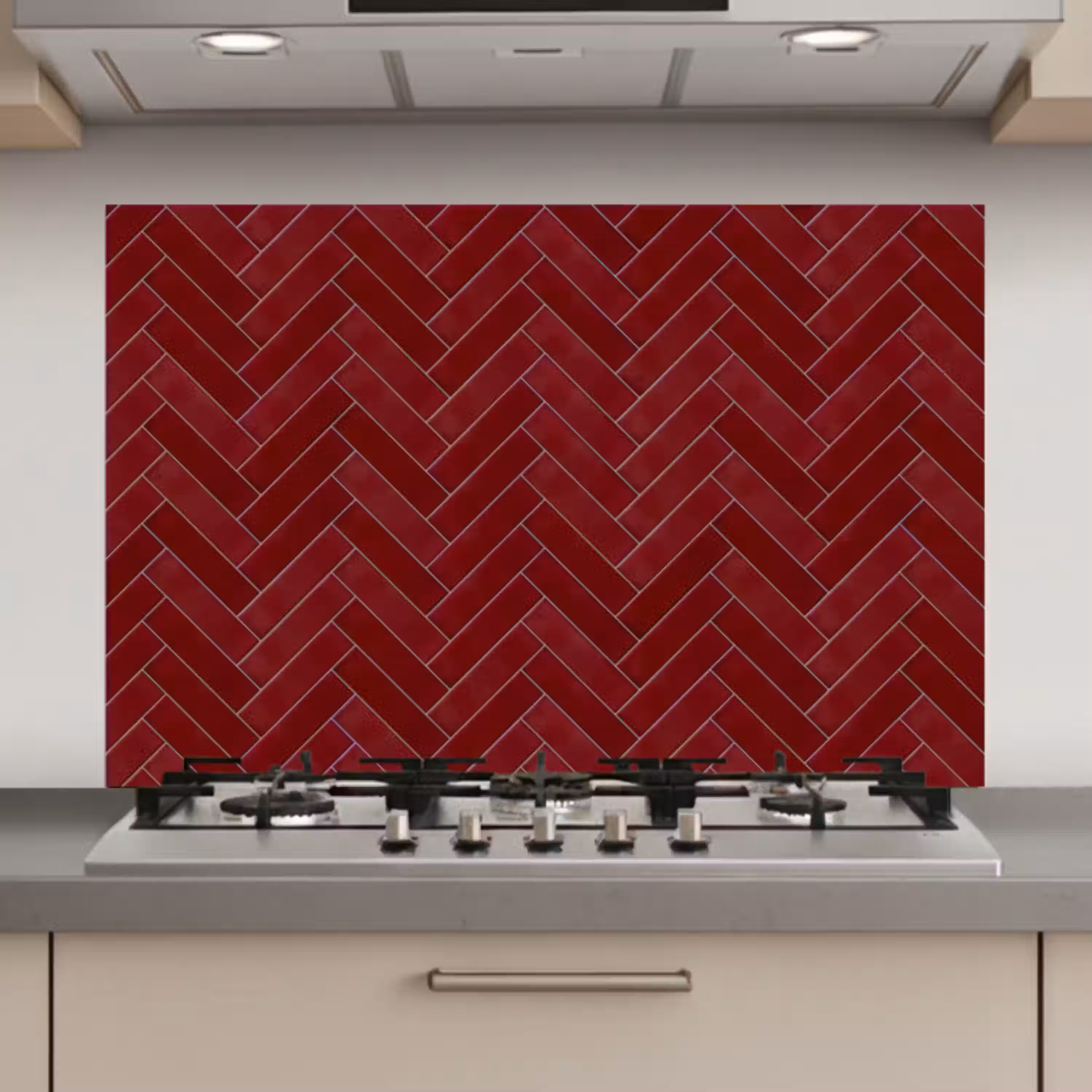 Visgraat - Wandtegel - Bordeaux - Rood keuken achterwand spatscherm klein 900 -3d_website