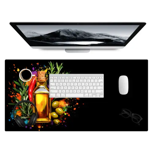 Olijfolie - Graffiti - Peper - Olijven - Modern Muismat XXL klein -3d