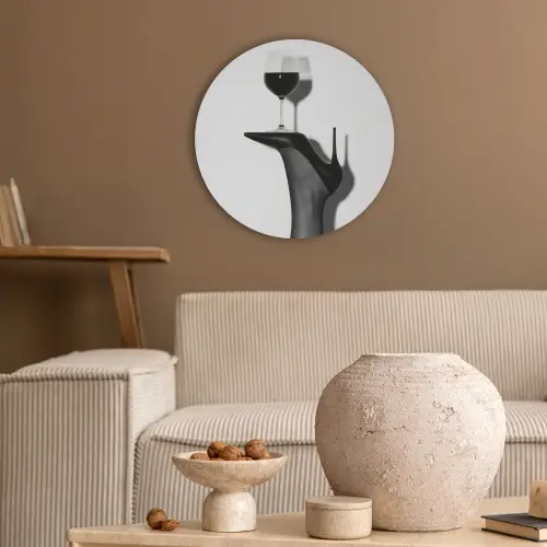 Hak - Wijn - Minimalistisch - Zwart Akoestische PET Vilt - Rond klein -sfeer1