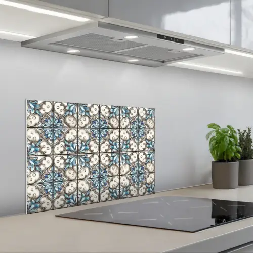 Barok - Tegel - Kleurrijk keuken achterwand spatscherm klein 900 -3d_schuin