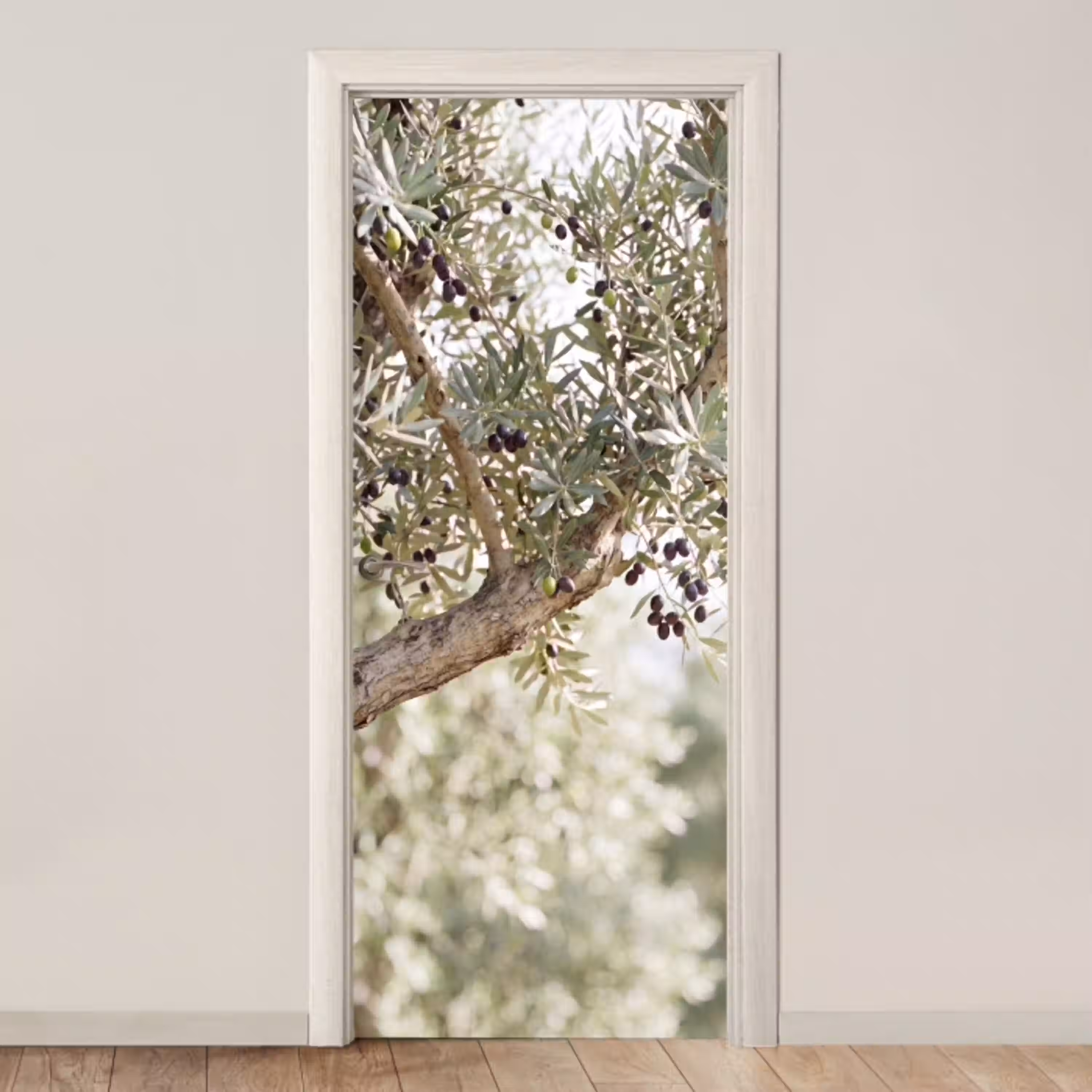 Olijfboom - tak - groen deurposter klein -3d_beige