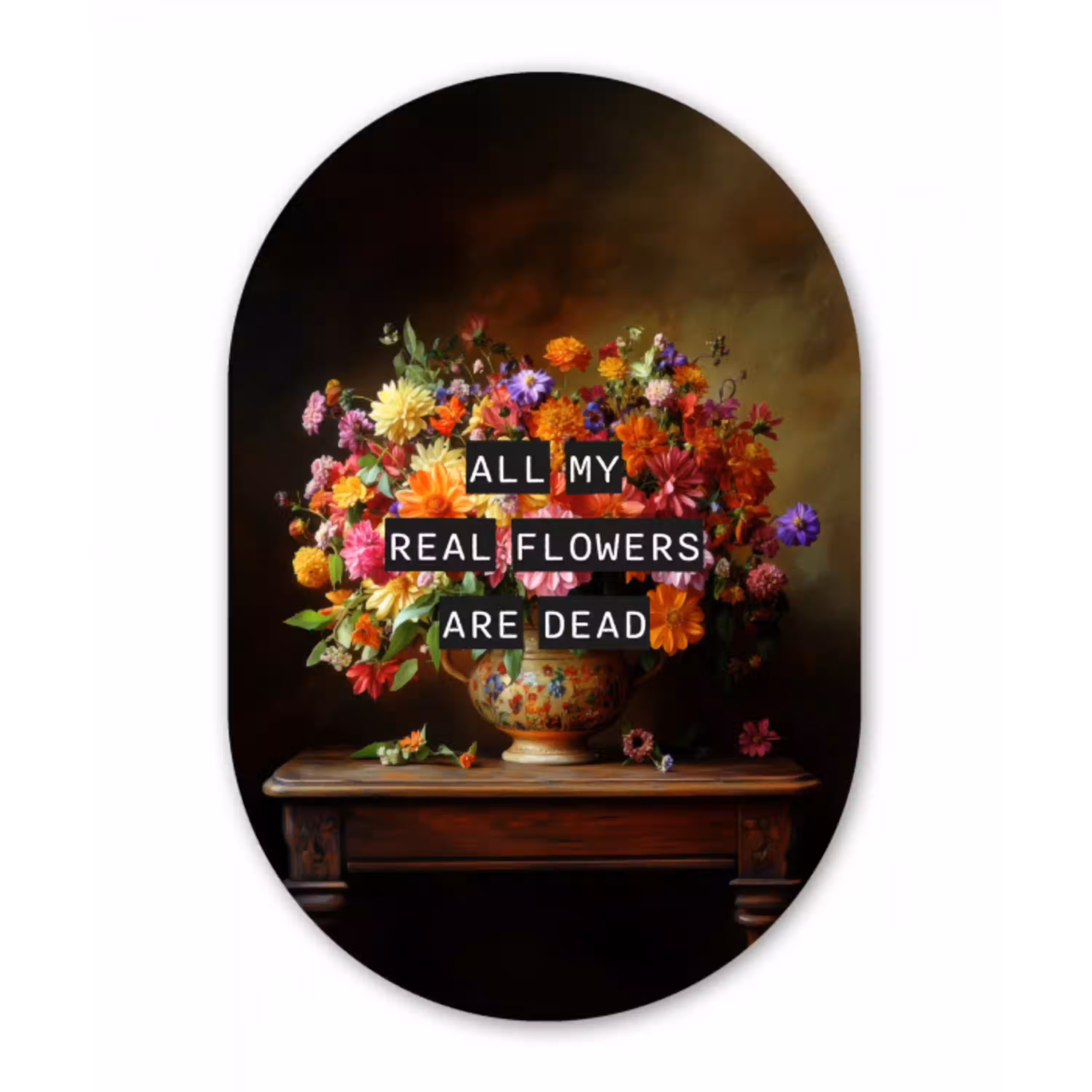 Kleur - Bloemen - Vintage - Bloemenvaas Wandcirkel Ovaal Aluminium middel -3d