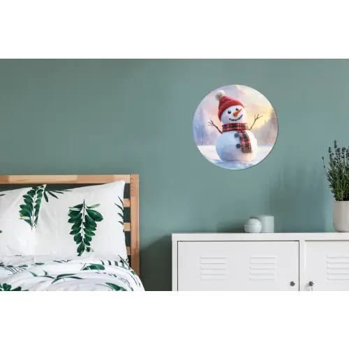Sneeuwpop - Zonsondergang - Wit Wandcirkel aluminium klein -slaapkamer