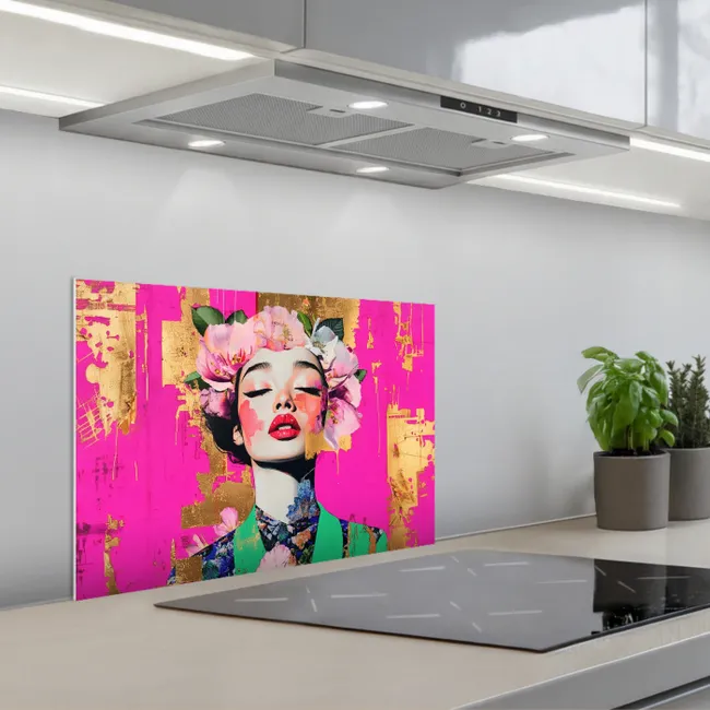 Bloemenkroon - Goud - Vrouw - Portret keuken achterwand spatscherm klein -3d_schuin