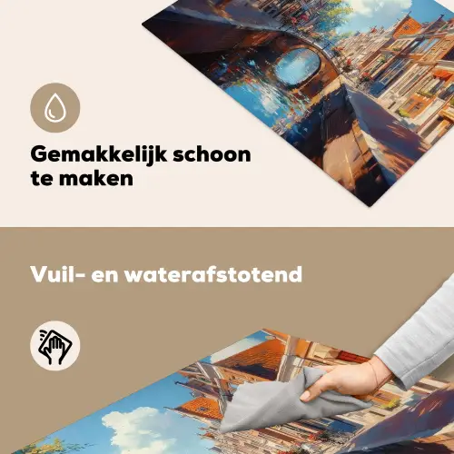 Stad - Gracht - Zon - Fietsen Inductie beschemer met haakjes klein -ky-schoon-nl