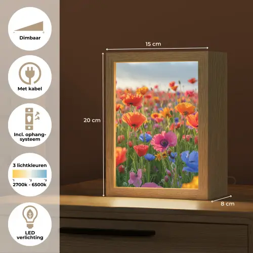 Bloemen - Klaprozen - Kleurrijk - Natuur Light Box met kabel (Tafellamp) klein -USP_NL