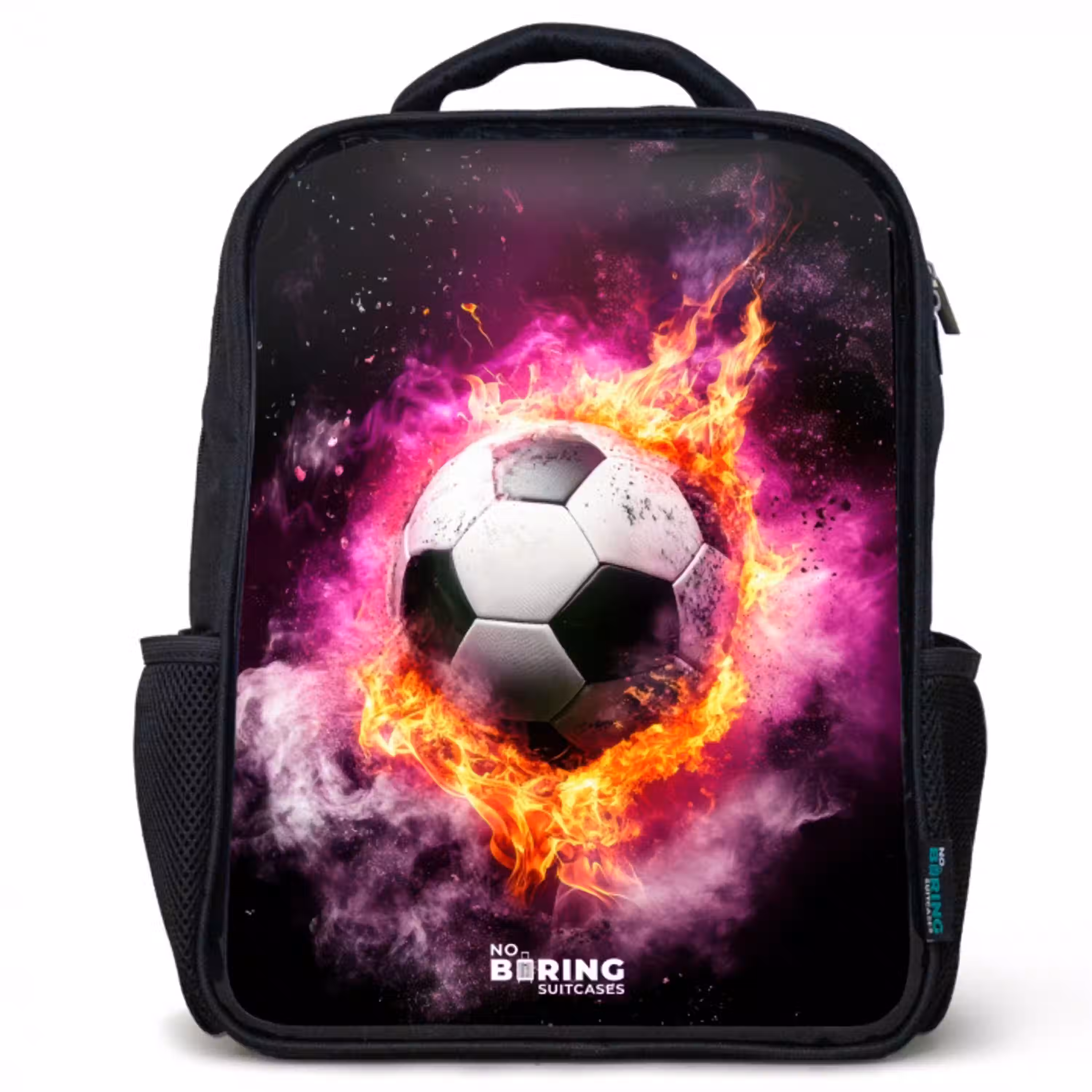 Voetbal in roze vuur explosie Rugzak - Zwart middel -3d