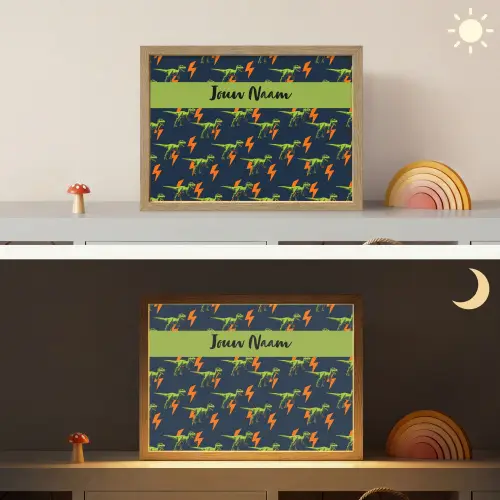 Bliksemschichten - Oranje - Dino - Patroon Light Box met batterij (Wandlamp kind) middel -sfeer3_kind