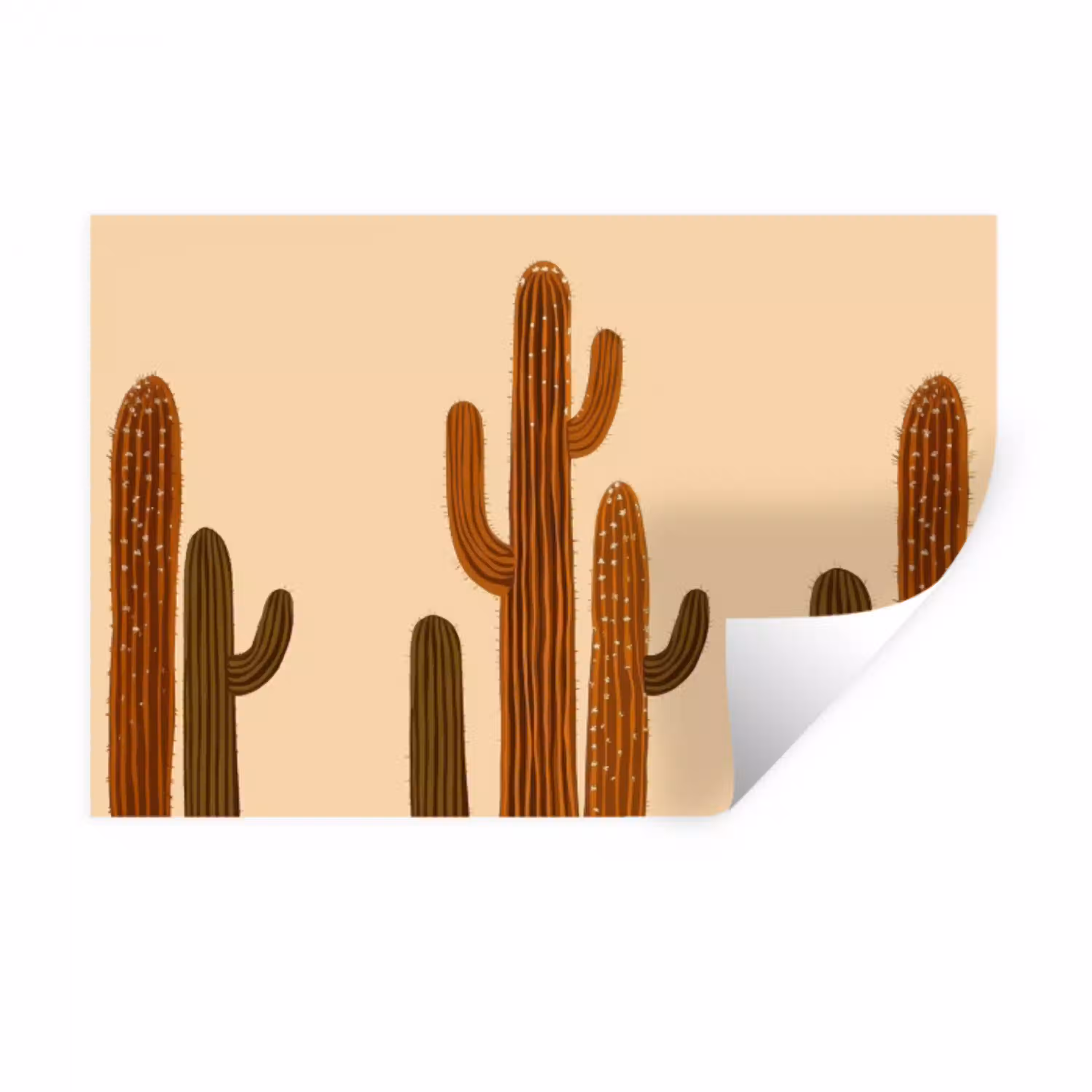 Cactus - Woestijn - Zand - Bruin Muursticker klein -3d