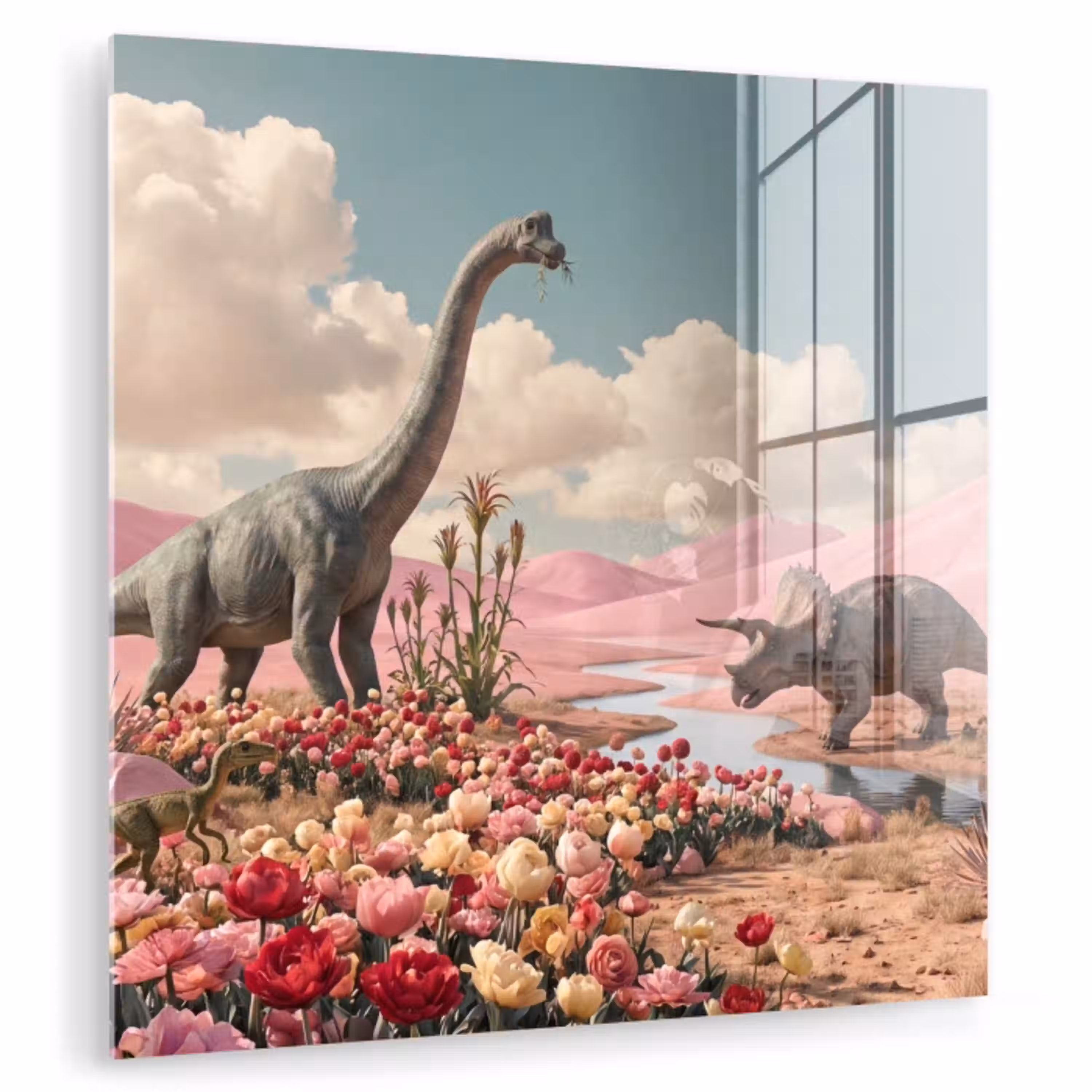 Dinosaurus - Roze - Landschap plexiglas 5mm klein -zzzproduct_nieuw