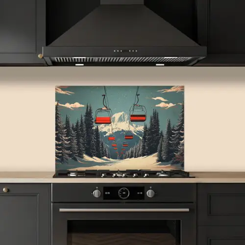 Sneeuw - Skilift - Rood - Bomen keuken achterwand spatscherm klein -sfeer1
