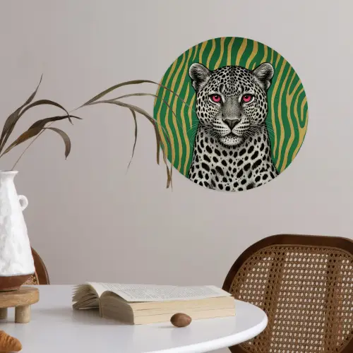 Panter - Zebrapatroon - Groen Wandcirkel behangsticker klein -sfeer3