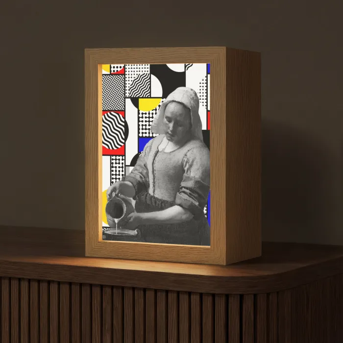 Collage - Mondriaan - Melkmeisje Light Box met kabel (Tafellamp) klein -z3d_website