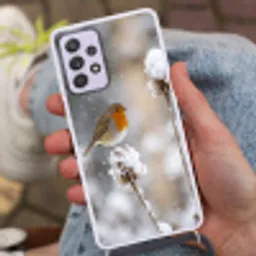 Roodborstje - Gedroogde bloem - Sneeuw - Winter - Vertederend Hoesje Samsung Galaxy A52 5G met koord klein -sfeer3