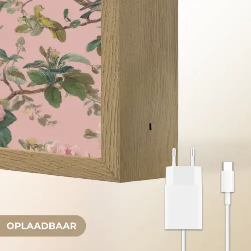 Pioenrozen - Botanisch - Vogel Light Box met batterij (Wandlamp) middel 907 -USP_websiteoplaadbaarNL