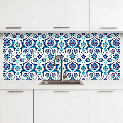 Bloemen - Patronen - Blauw keuken achterwand 2 middel 871 -3d