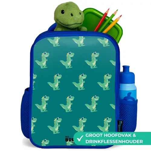 Tyranosaurus specs Kinderrugzak - Blauw middel -inhoud_NL