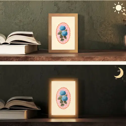 Bloemen - Blauw - Lijst - Bladeren Light Box met kabel (Tafellamp) klein -sfeer3