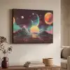 Planeten - Neon - Berglandschap - Zon Textielframe zwart klein -sfeer3