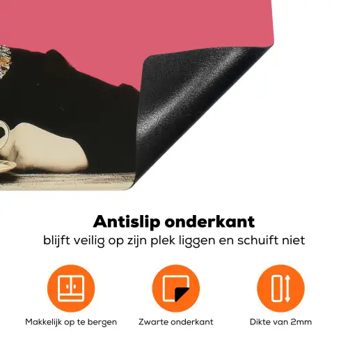 Meisje - Kopje - Bloemen - Roze Inductie beschermer vinyl 3mm klein -zzzzzzz-td-onderkant