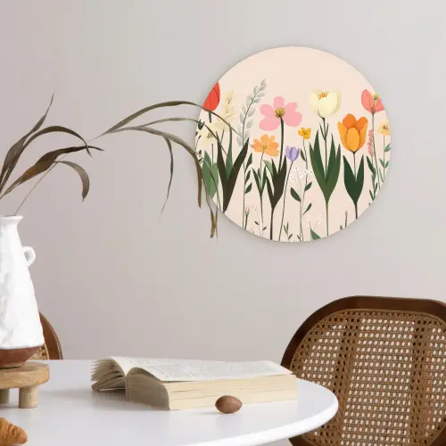 Pasteltinten - Bloemen - Illustratie Wandcirkel plexiglas klein -sfeer4
