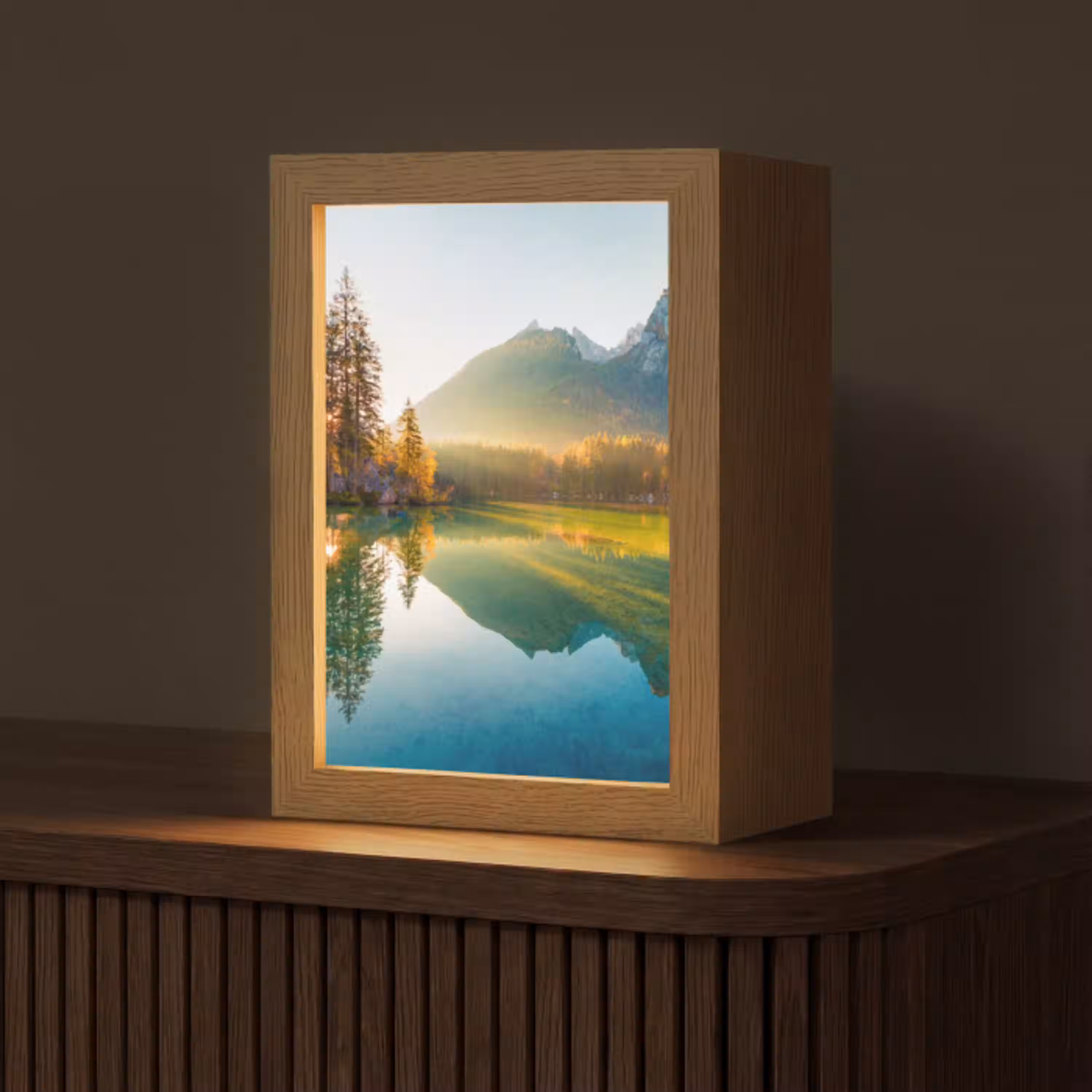 Meer - Bos - Bergen - Natuur - Zon - Landschap Light Box met kabel (Tafellamp) klein -z3d_website