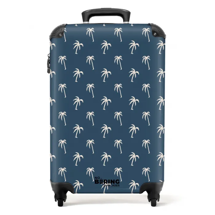 Patronen - Kleine palmbomen op blauwgrijs NBS - Handbagage koffer - Kinderen Unisex middel -productfoto_recht