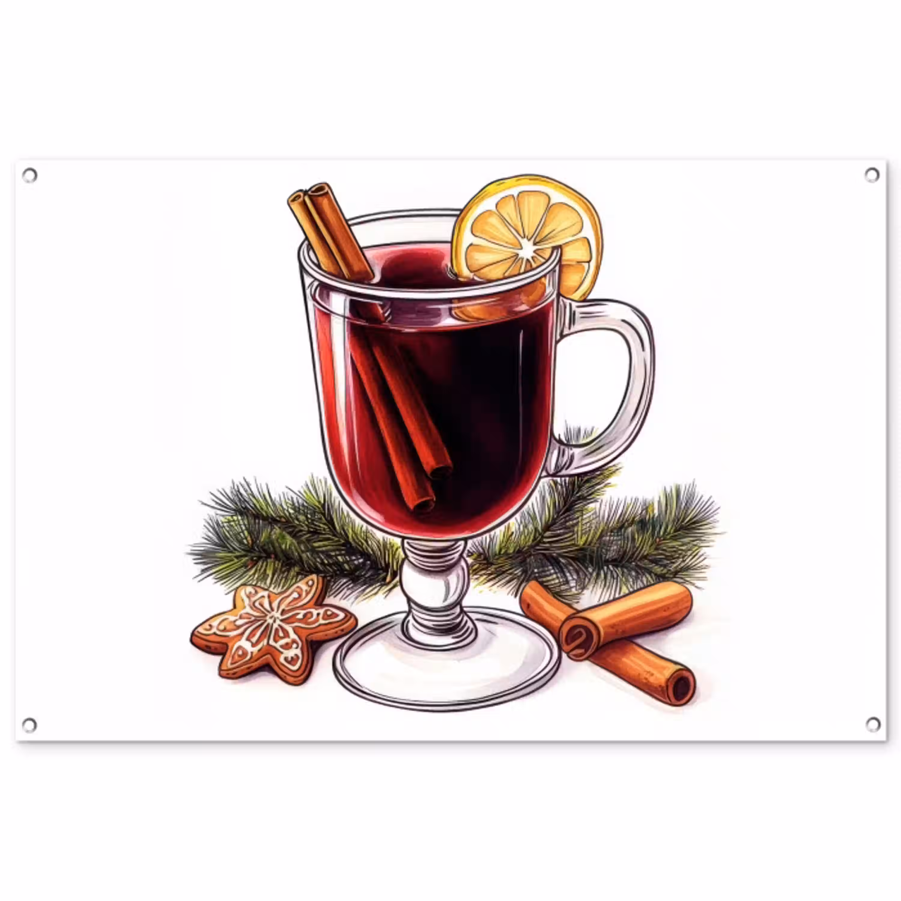 Wijn - Drinken - Gluhwein - Winter - Illustratie - Kerst tuinposter los doek groot -3d